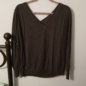Charcoal Gray with Metallic Silver V Neck Shirt
